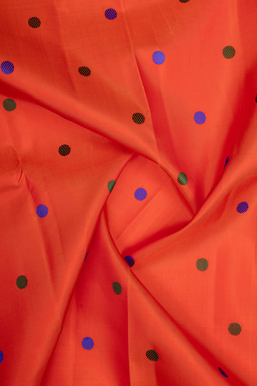 Orange and Peacock Blue Turning Border Pure Kanchipuram Silk Saree