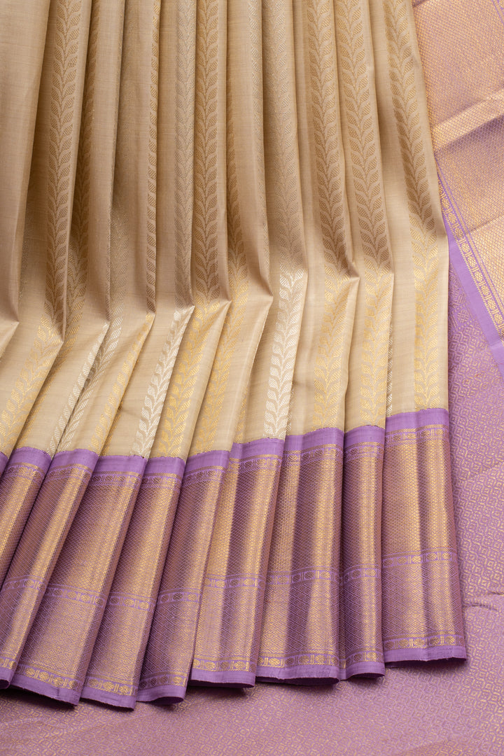 Almond Cream and Lilac Pure Kanchipuram Silk Saree