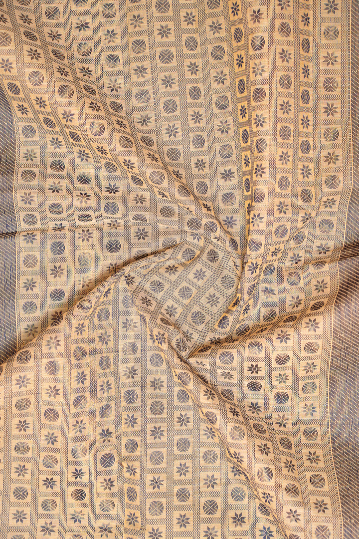 Cream Thread Checks ure Kanchi Cotton Saree - Clio Silks
