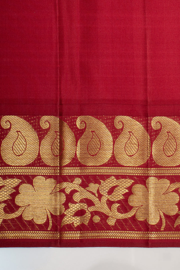 Lime green and red paisley motifs pure kanchipuram silk saree