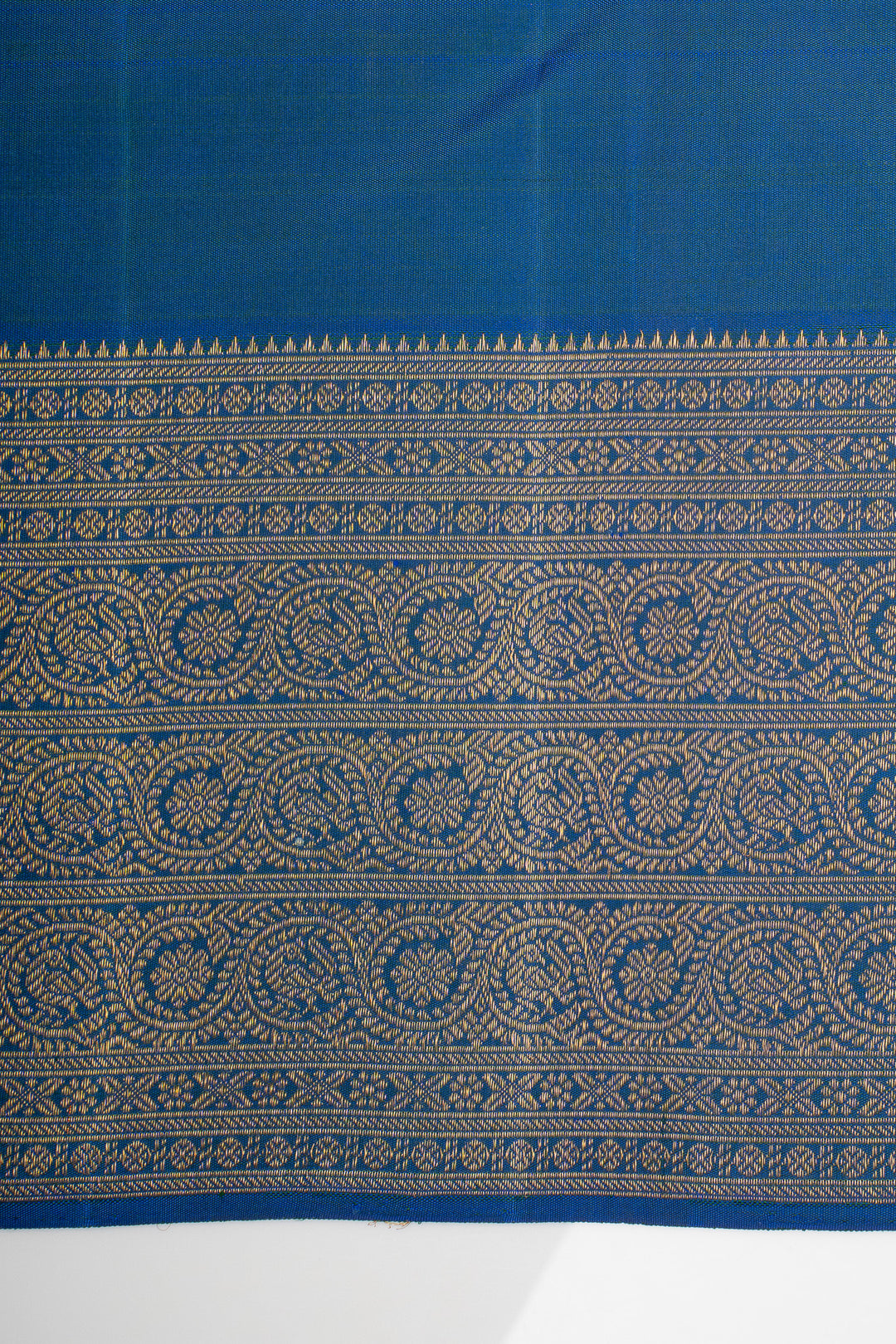 Orange and Peacock Blue Turning Border Pure Kanchipuram Silk Saree