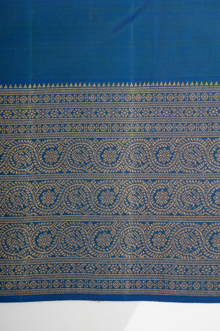 Orange and Peacock Blue Turning Border Pure Kanchipuram Silk Saree