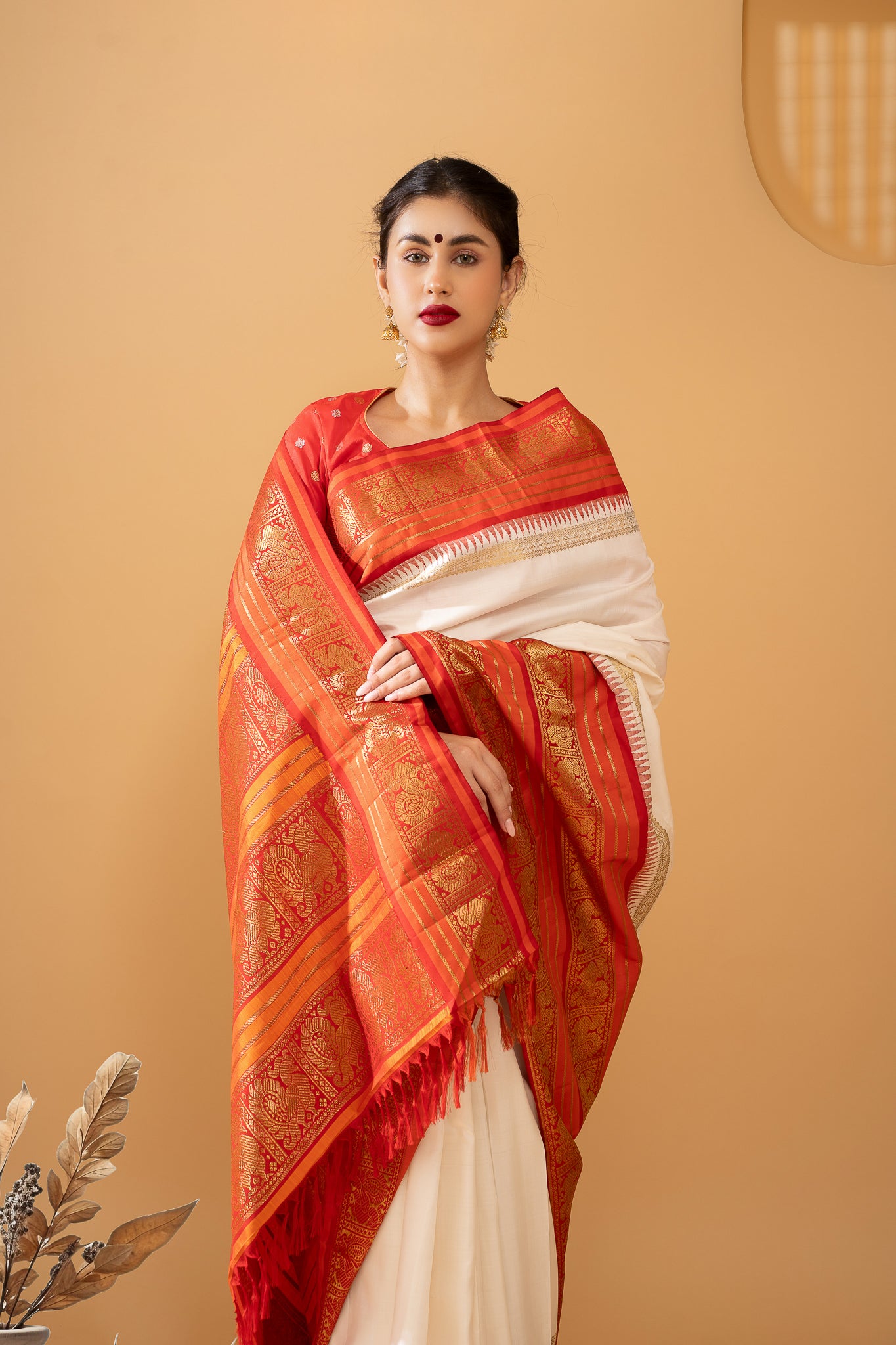Pearl White Pure Zari Kanchipuram Silk Saree - Clio Silks