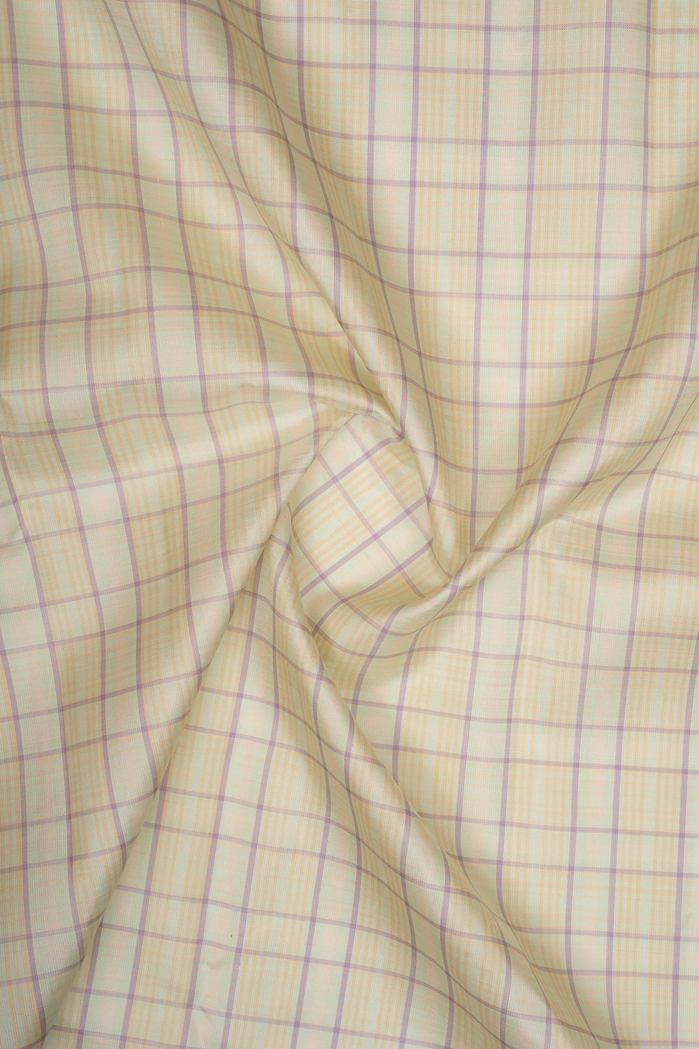 Cream and lilac multi checks pure kanchipuram silk saree