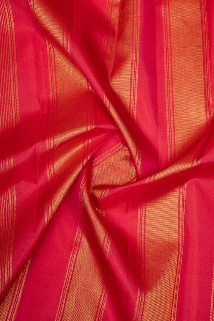 Lime Green and Red Pure Linen Kanchipuram Saree