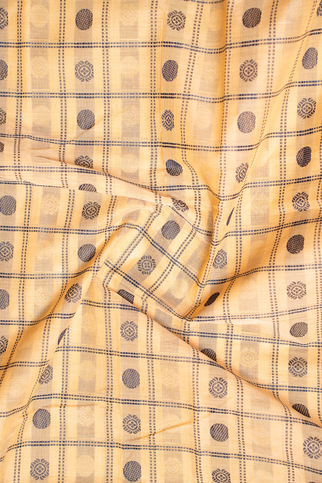Cream Thread Checks ure Kanchi Cotton Saree - Clio Silks