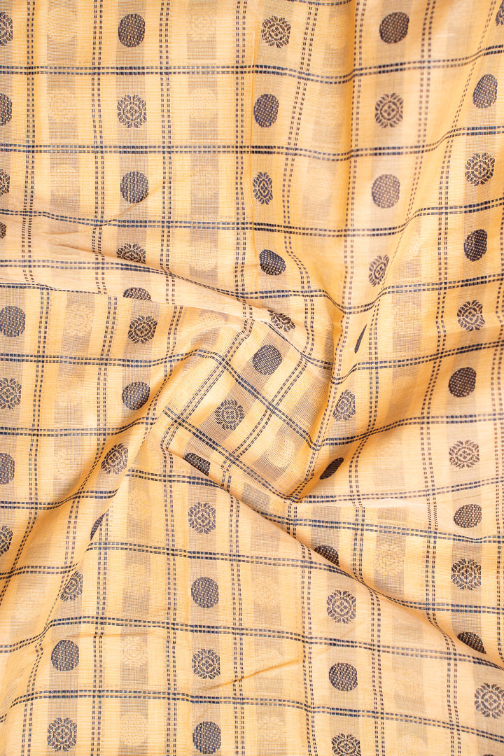 Cream Thread Checks ure Kanchi Cotton Saree - Clio Silks