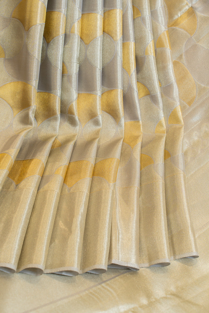 Silver and gold geometric tissue pure Kanchipuram silk saree