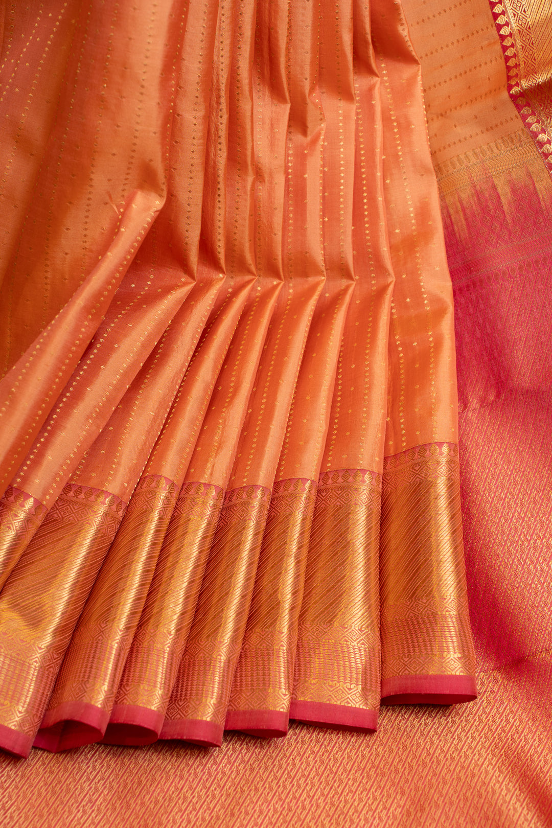 Peach zari stripes pure Kanchipuram  silk saree