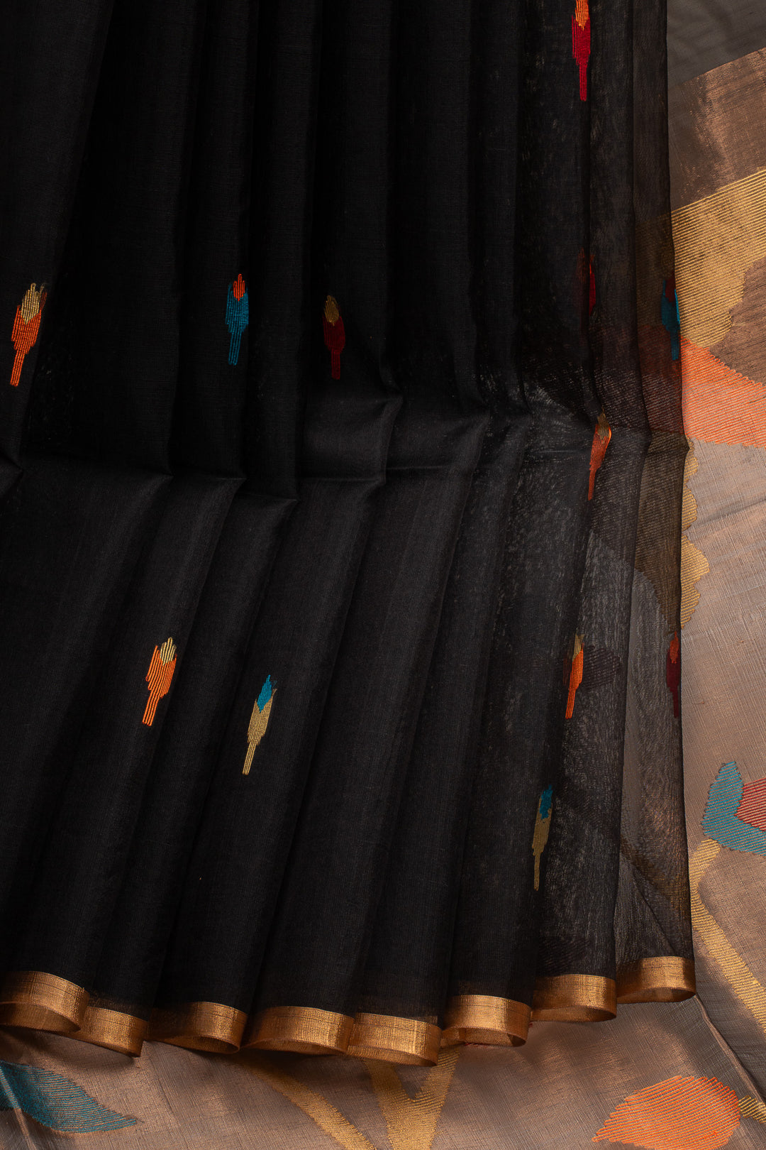 Black Organza Pure Handloom Fancy Pallu Pure Tussar Saree