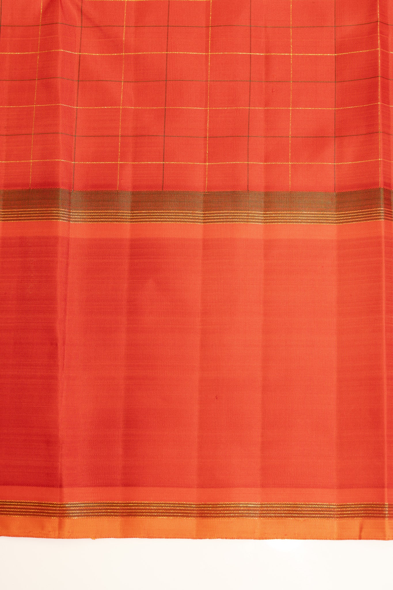 Off white and red checks pure Kanchipuram silk saree