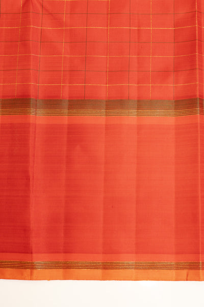 Off white and red checks pure Kanchipuram silk saree