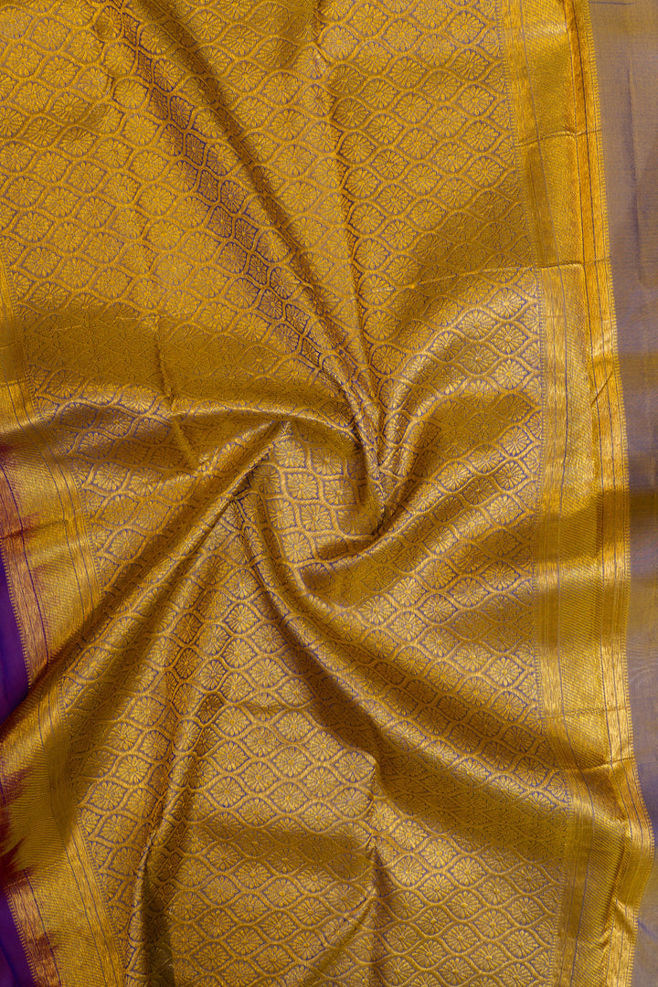 Purple and mustard pure Kanchipuram silk saree