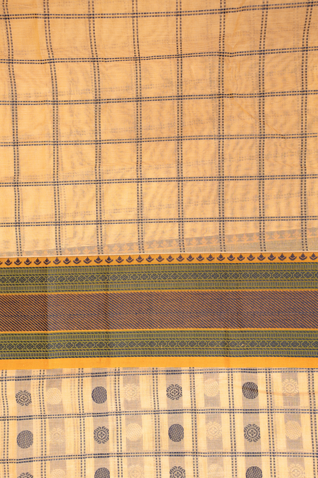 Cream Thread Checks ure Kanchi Cotton Saree - Clio Silks