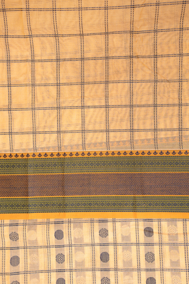 Cream Thread Checks ure Kanchi Cotton Saree - Clio Silks