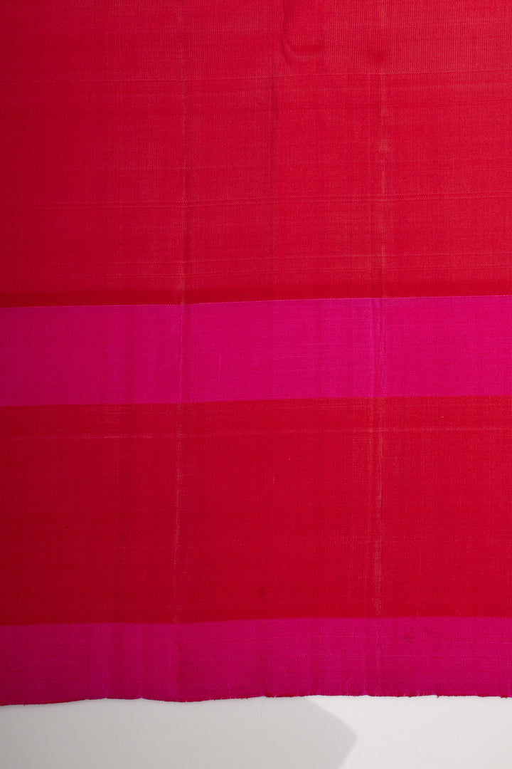 Lime Green and Red Pure Linen Kanchipuram Saree