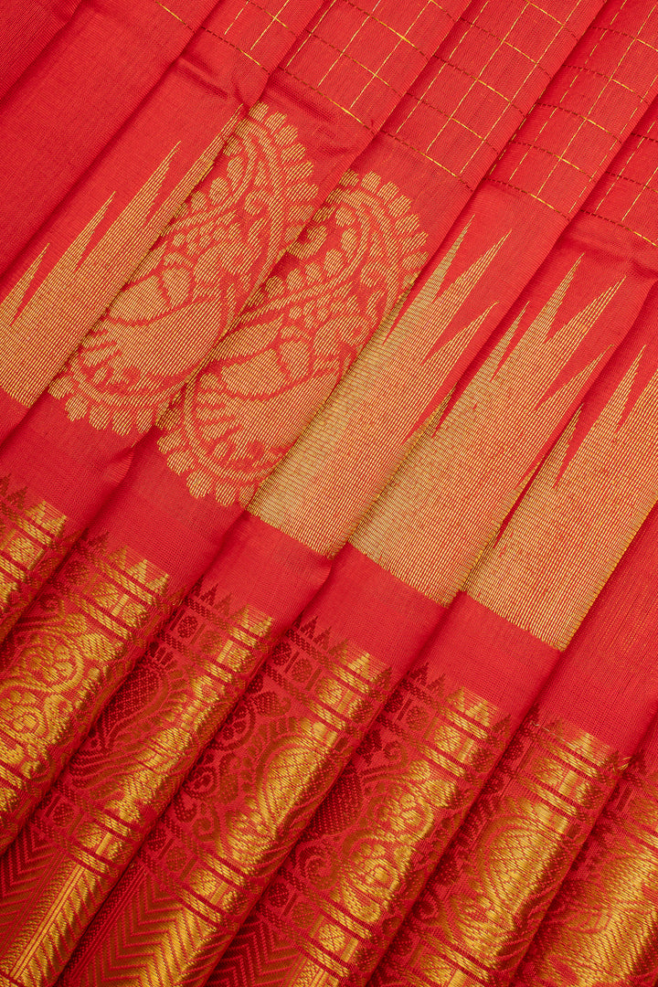 Red and Yellow Traditional Pure Silk Cotton Saree