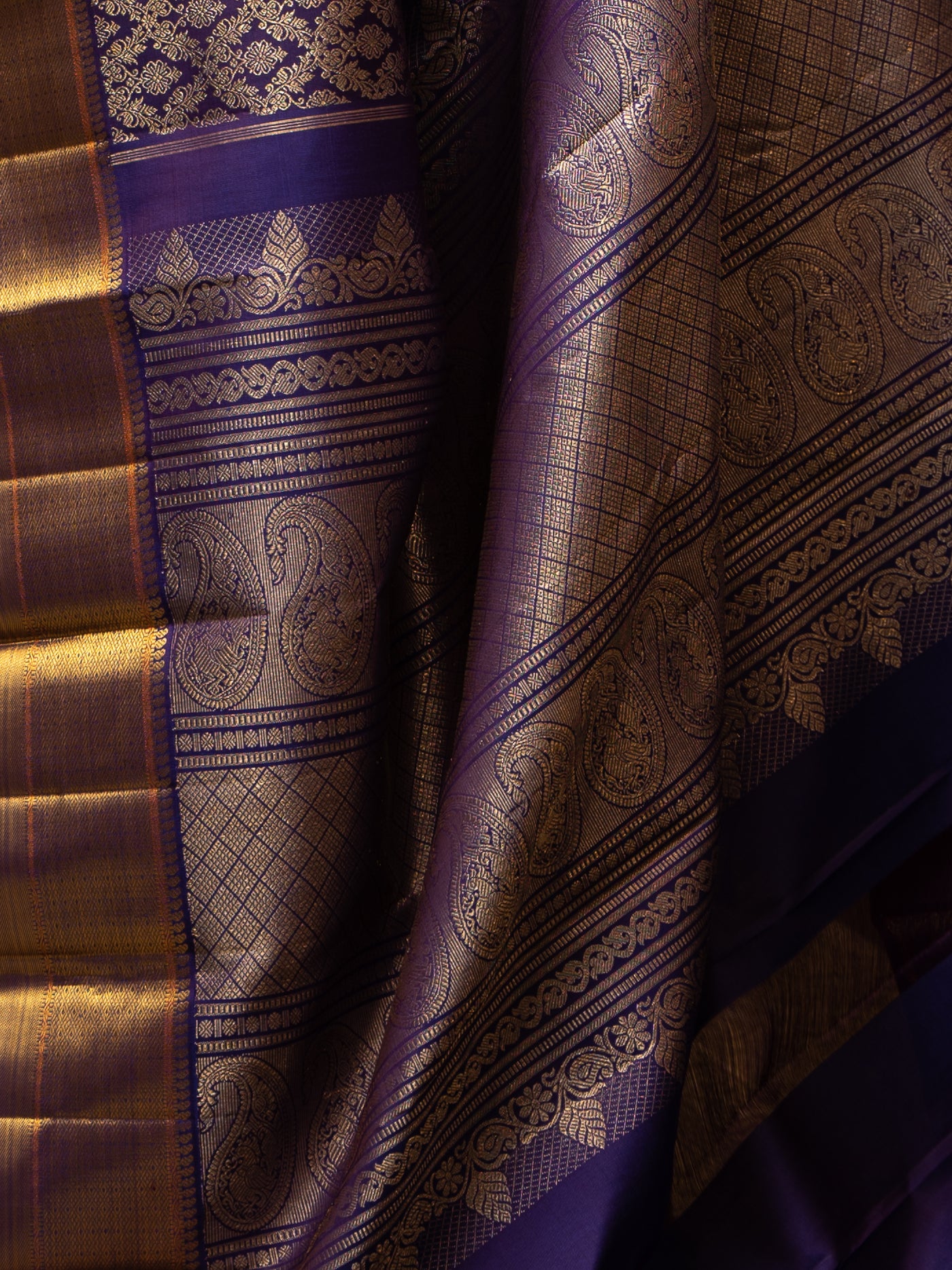 Indigo Blue Zari Brocade Pure Kanchipuram Silk Sari - Clio Silks