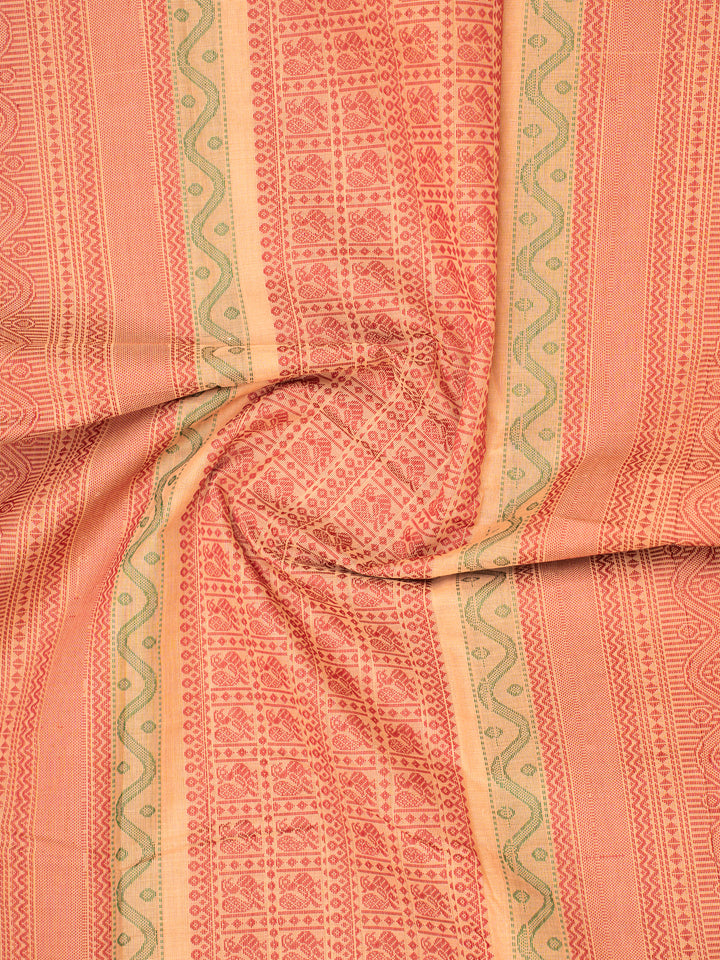 Salmon Peach Pure Kanchi Cotton Saree - Clio Silks