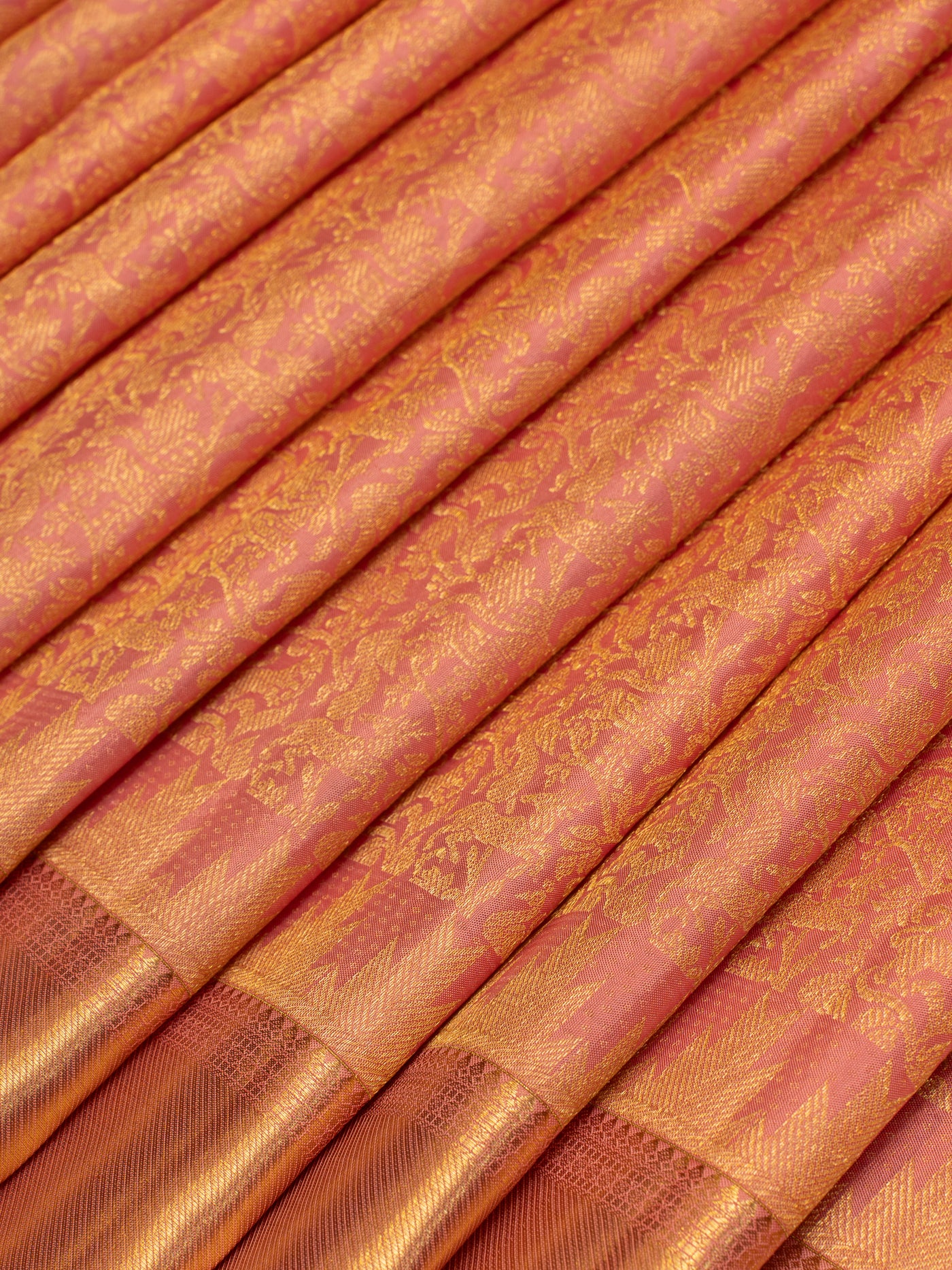 Peach Vanasingaram Brocade Pure Kanchipuram Silk Saree