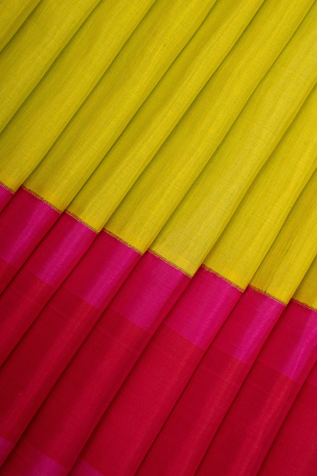 Lime Green and Red Pure Linen Kanchipuram Saree