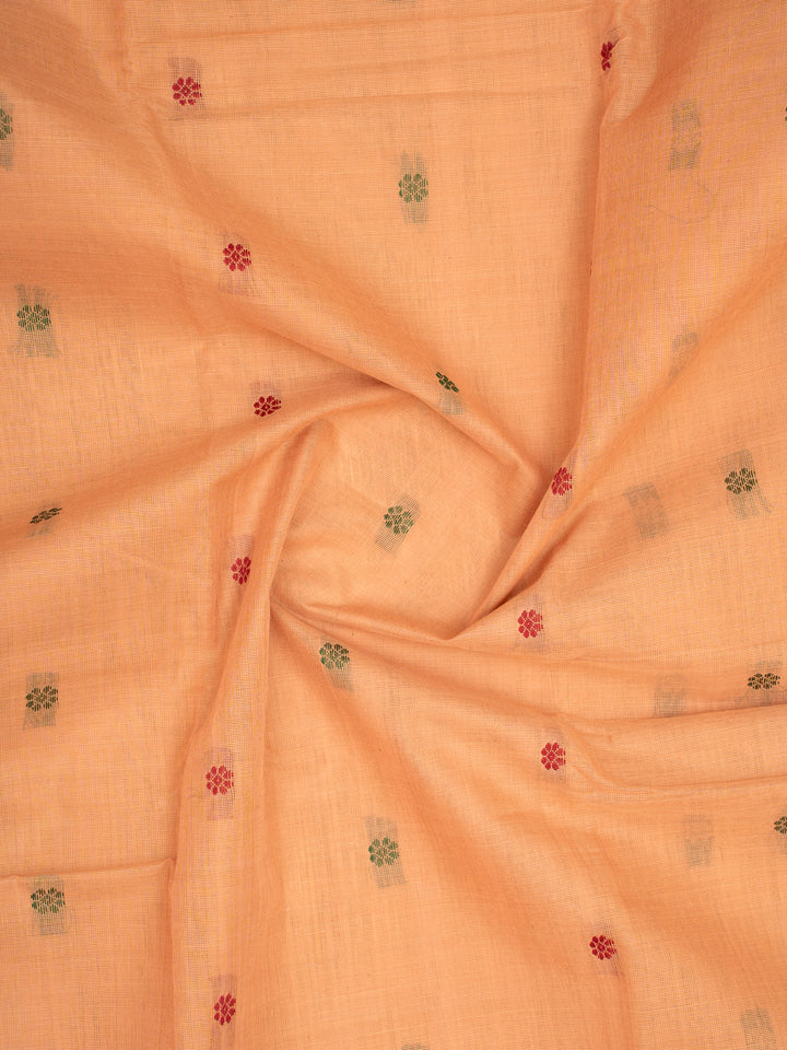 Salmon Peach Pure Kanchi Cotton Saree - Clio Silks