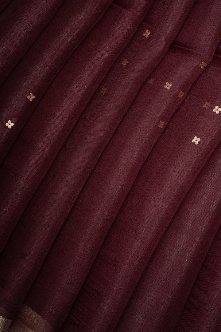 Maroon Sequins Pure Handloom Muslin Organza Pure Tussar Saree