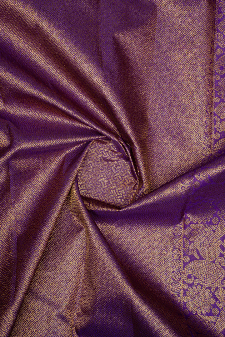 Peach and Purple Rettai Pettu Pure Kanchipuram Silk Saree