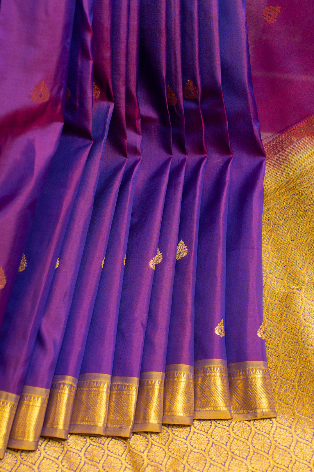 Purple and mustard pure Kanchipuram silk saree