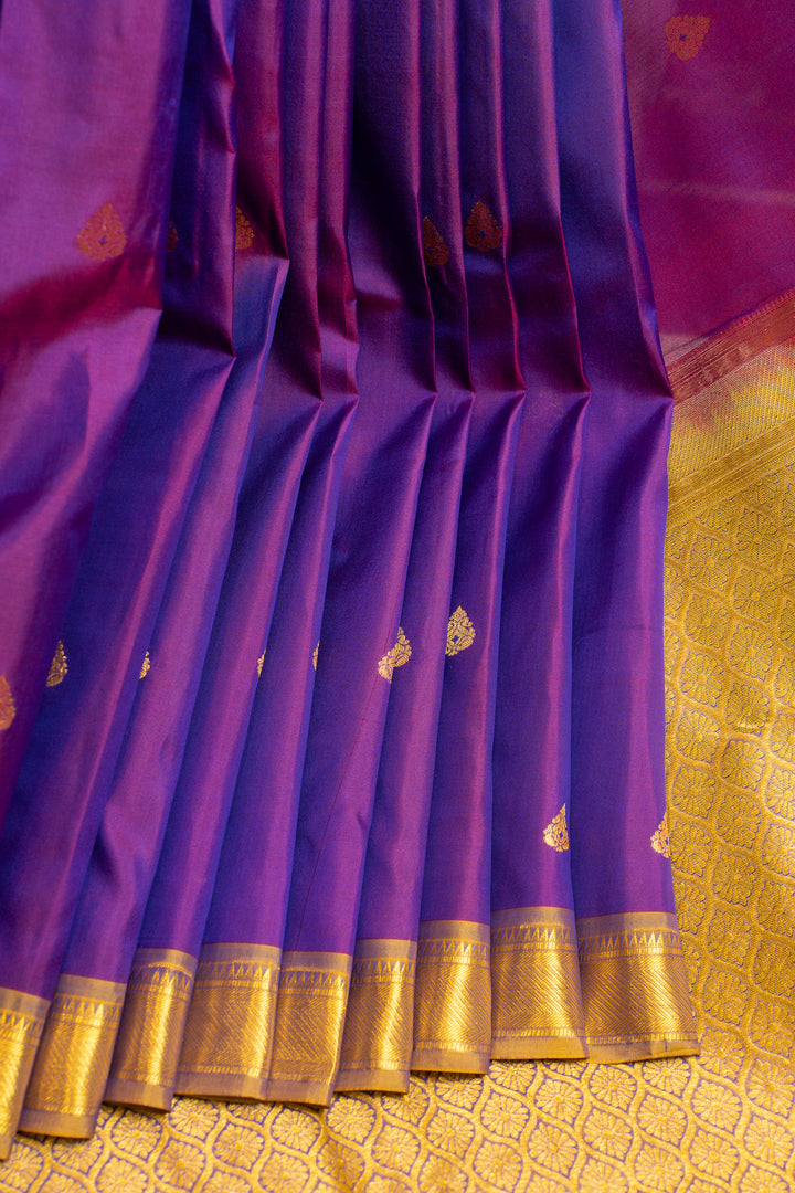 Purple and mustard pure Kanchipuram silk saree