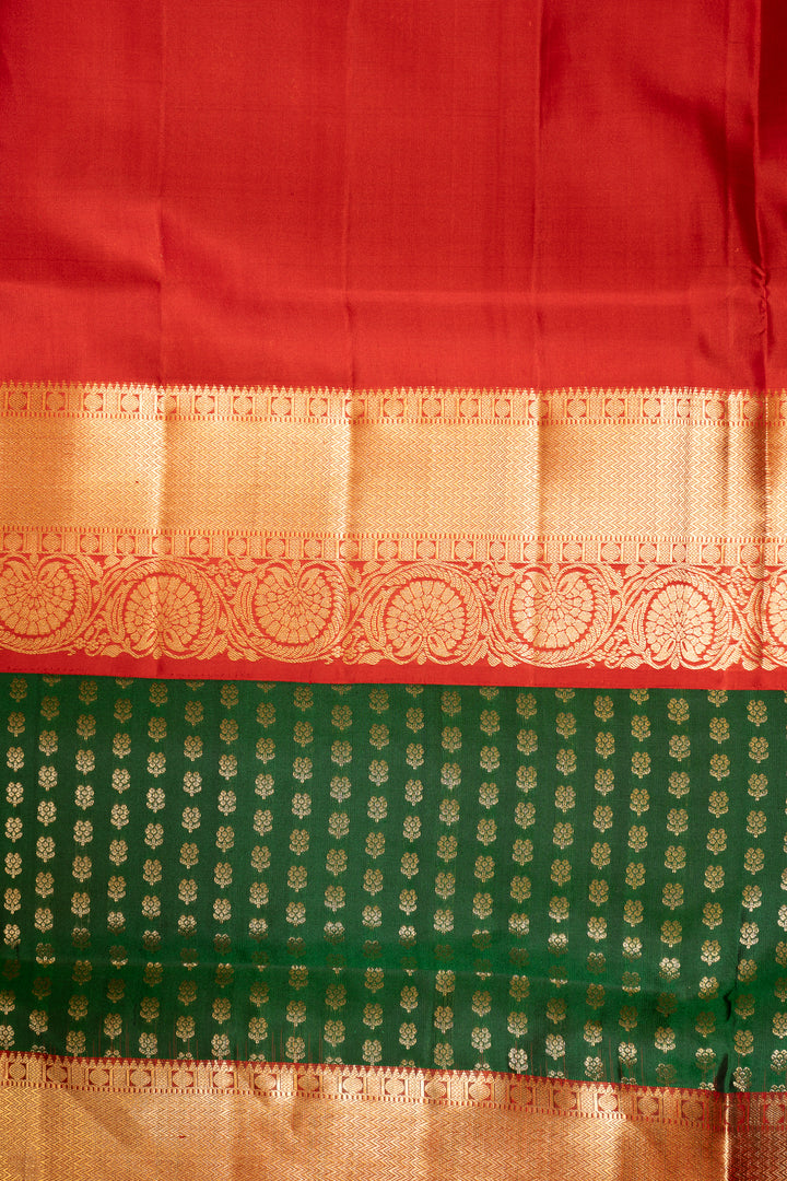 Bottle Green and Red Pure Kanchipuram Silk Saree - Clio Silks
