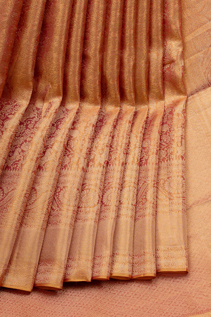 Peach tissue brocade pure kanchipuram silk saree