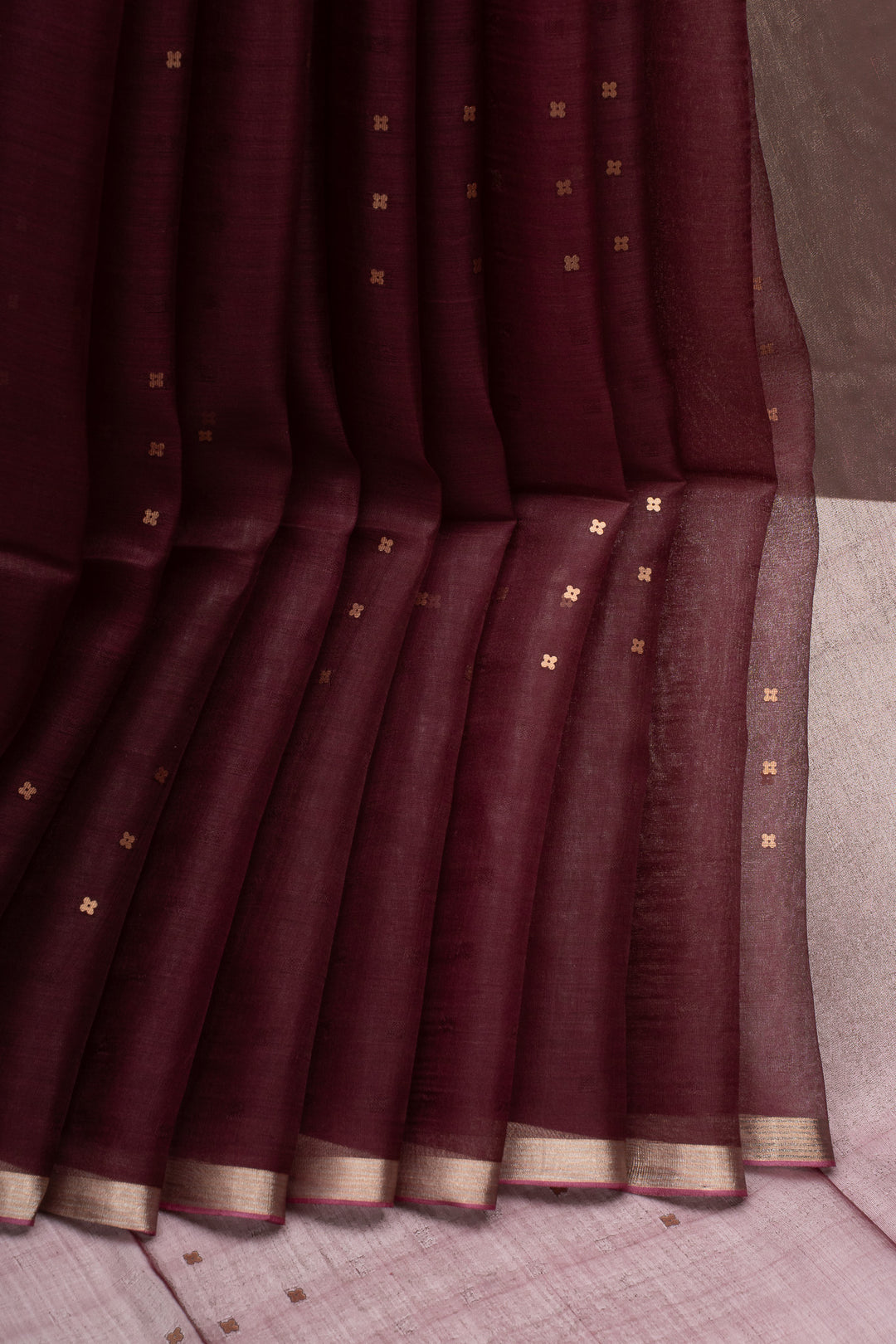 Maroon Sequins Pure Handloom Muslin Organza Pure Tussar Saree