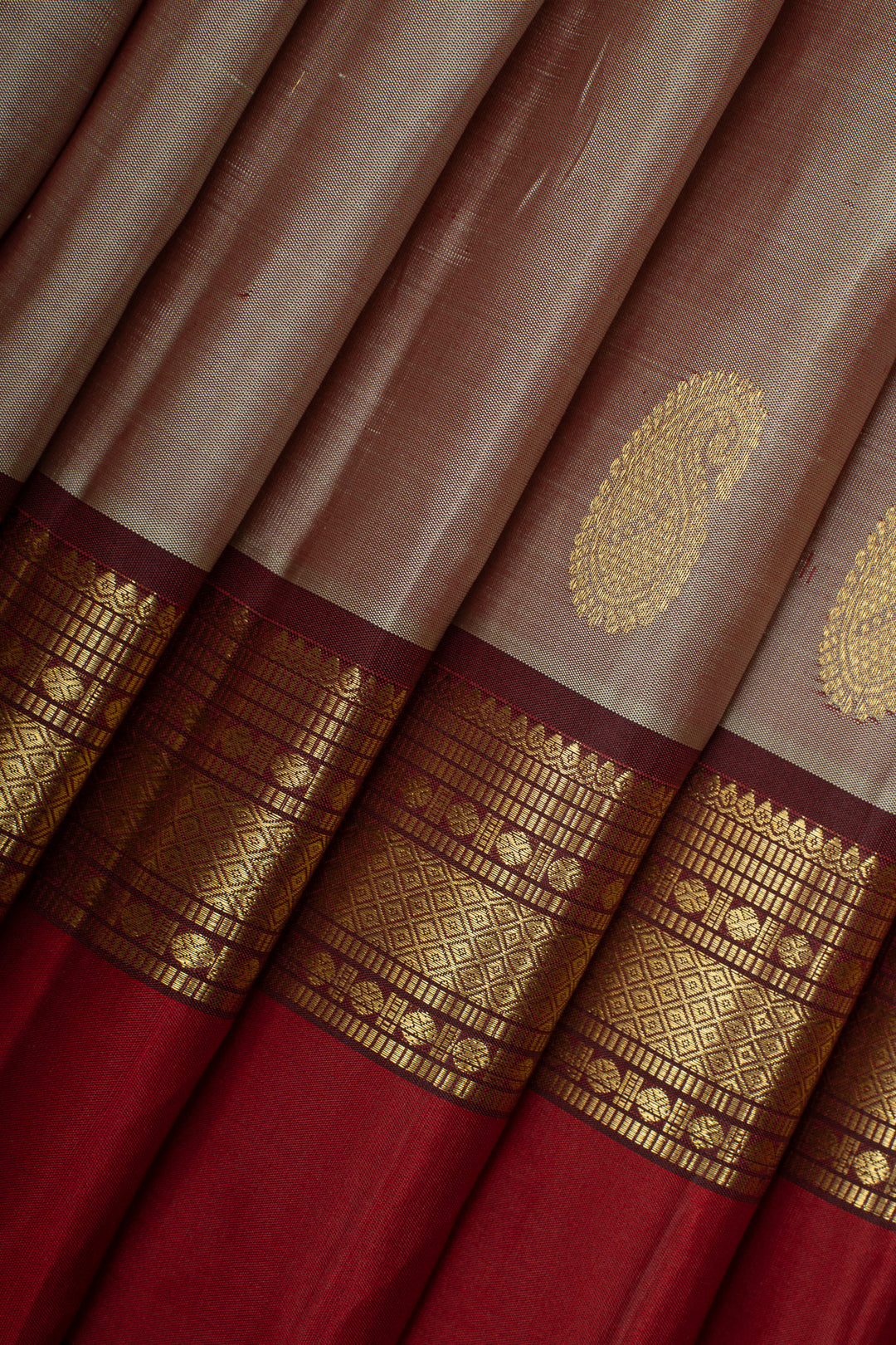 Grey and maroon traditional pure kanchipuram silk saree