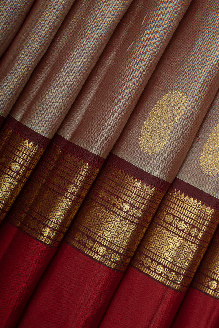 Grey and maroon traditional pure kanchipuram silk saree