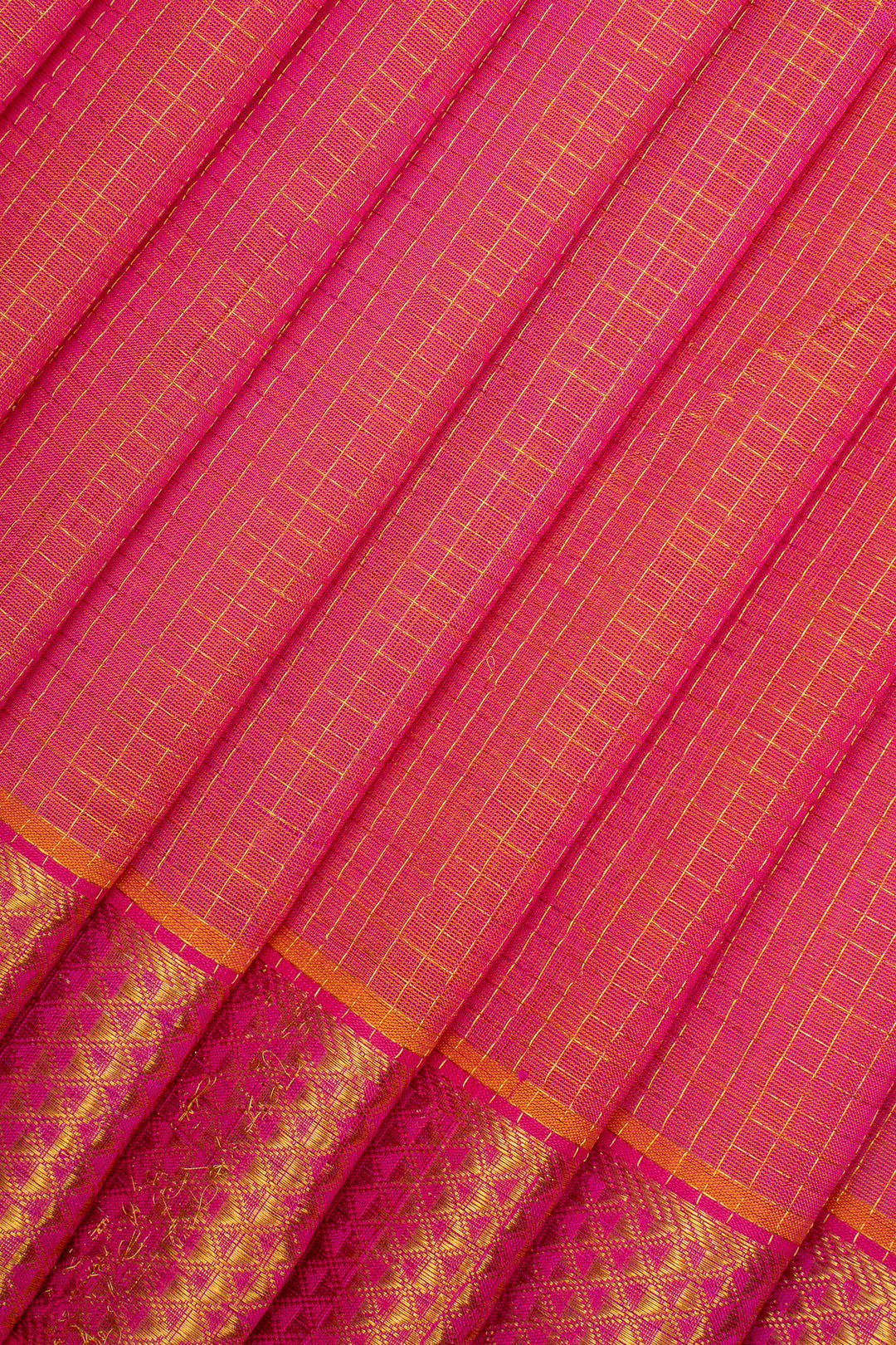 Peach Zari Checks Pure Silk Cotton Saree