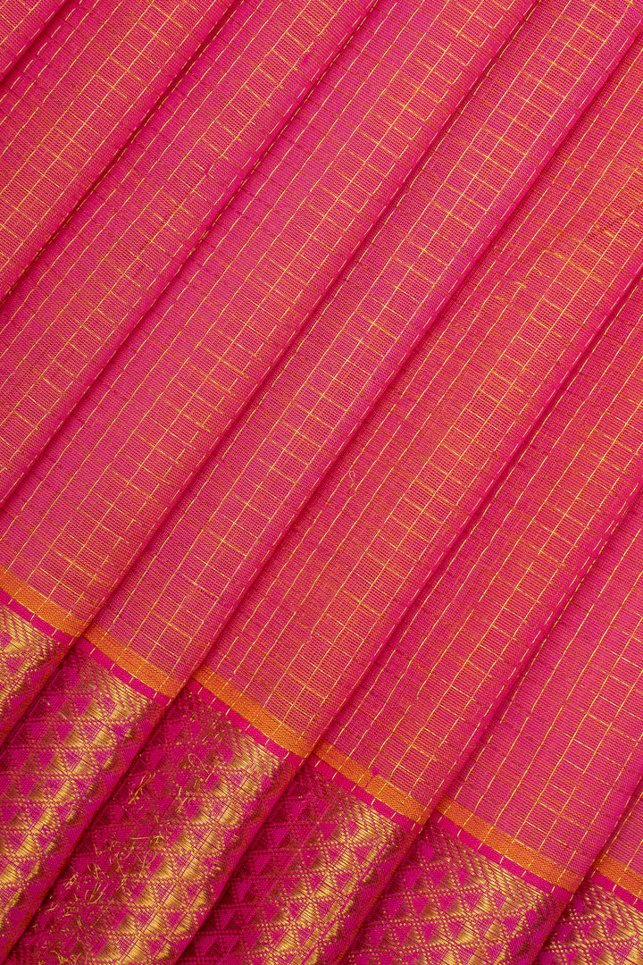 Peach Zari Checks Pure Silk Cotton Saree