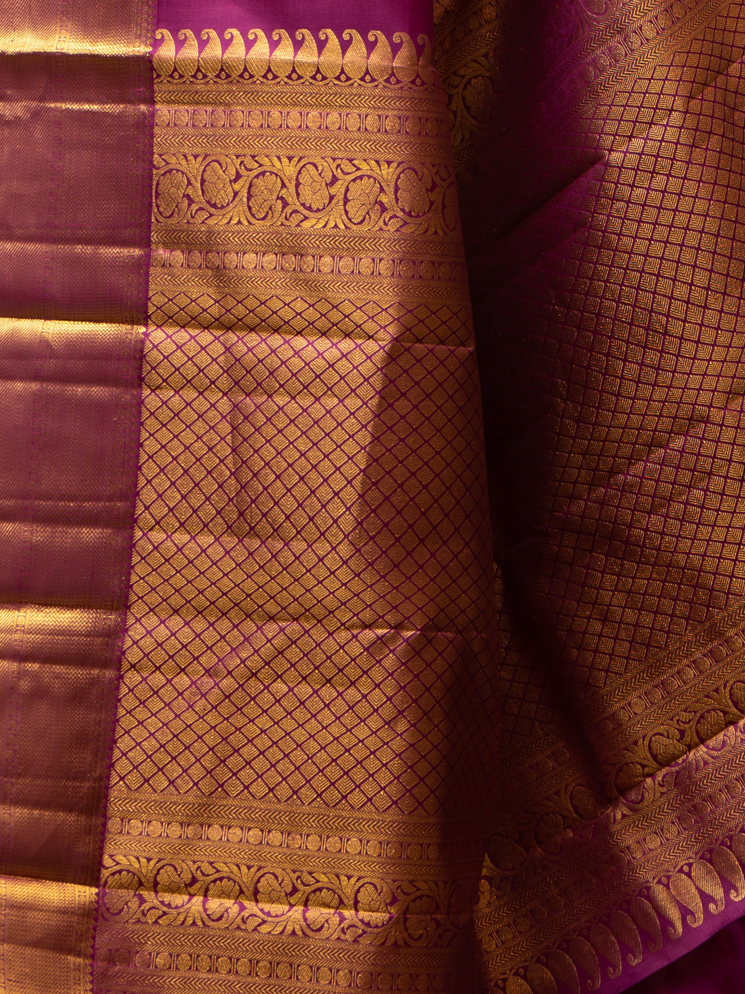 Golden Yellow and Magenta Muthu Zari Self Pure Kanjivaram Silk saree - Clio Silks