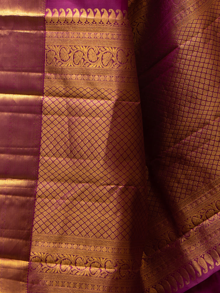 Golden Yellow and Magenta Muthu Zari Self Pure Kanjivaram Silk saree - Clio Silks