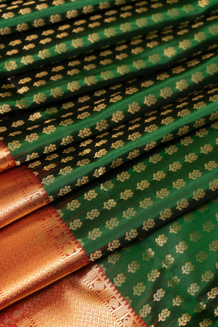 Bottle Green and Red Pure Kanchipuram Silk Saree - Clio Silks