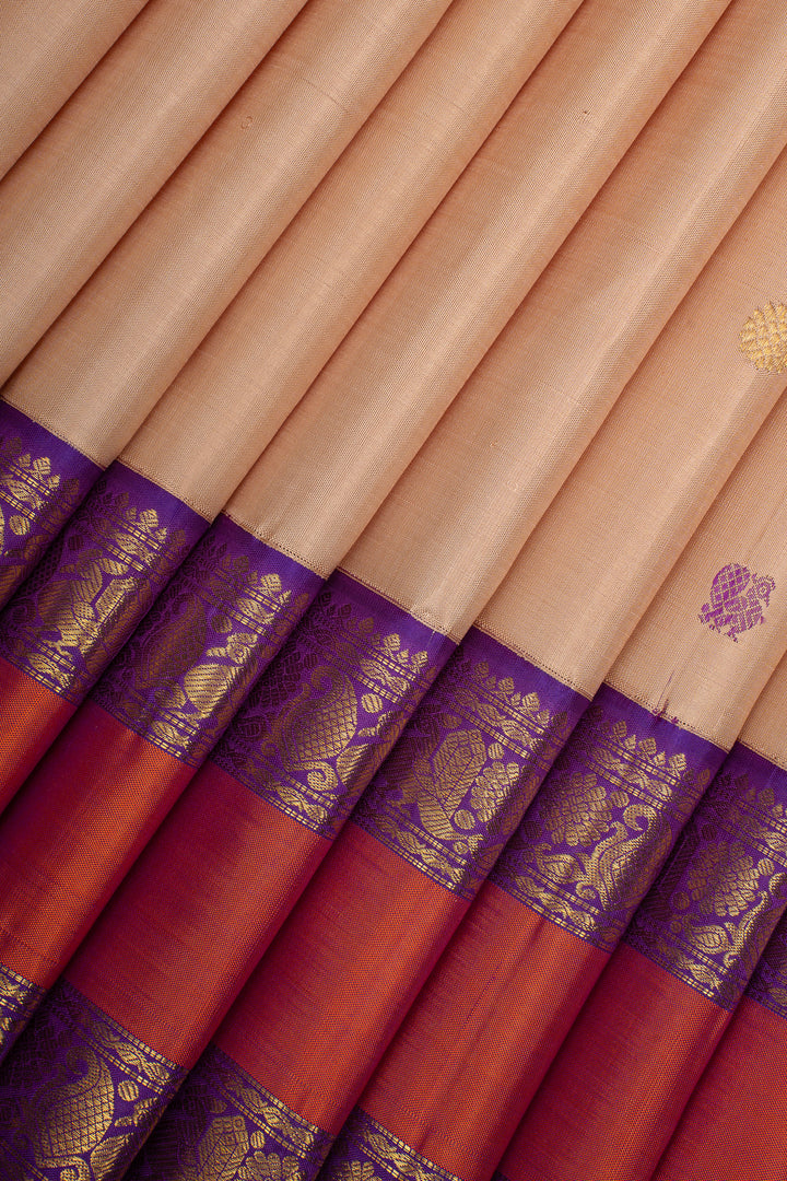 Peach and Purple Rettai Pettu Pure Kanchipuram Silk Saree