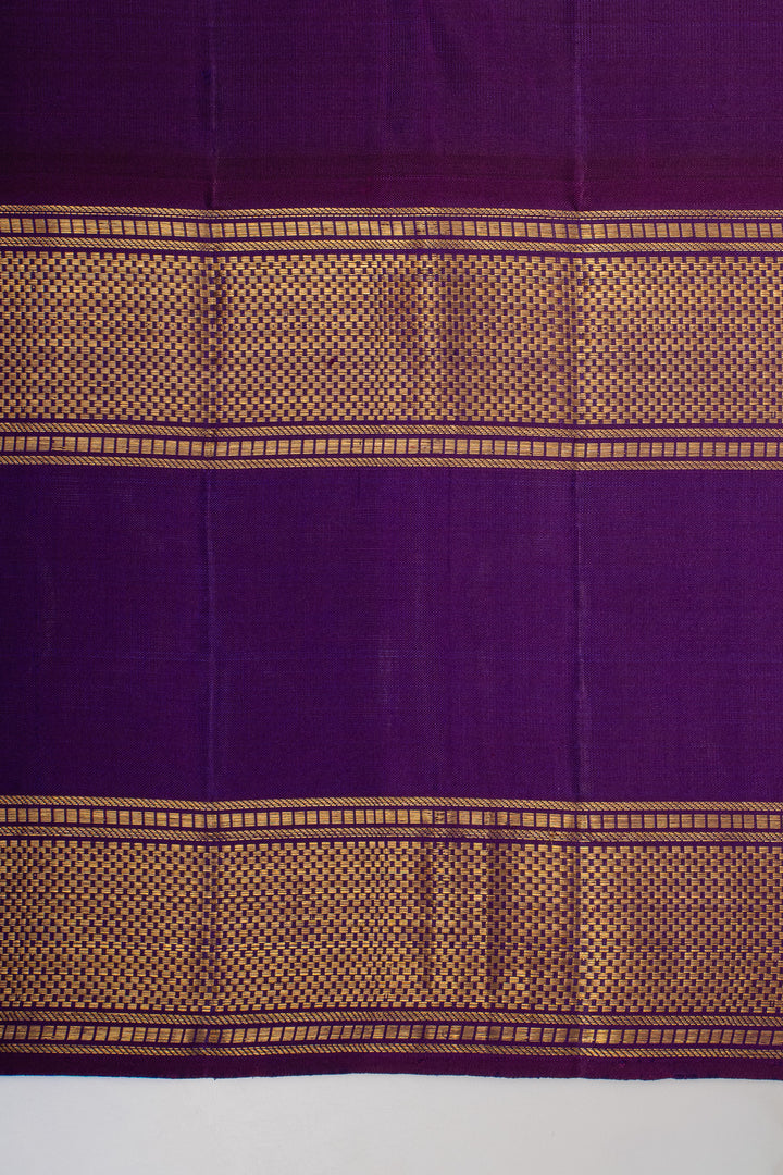 Vintage blue and purple Jamdani neli checks pure kanchipuram silk saree