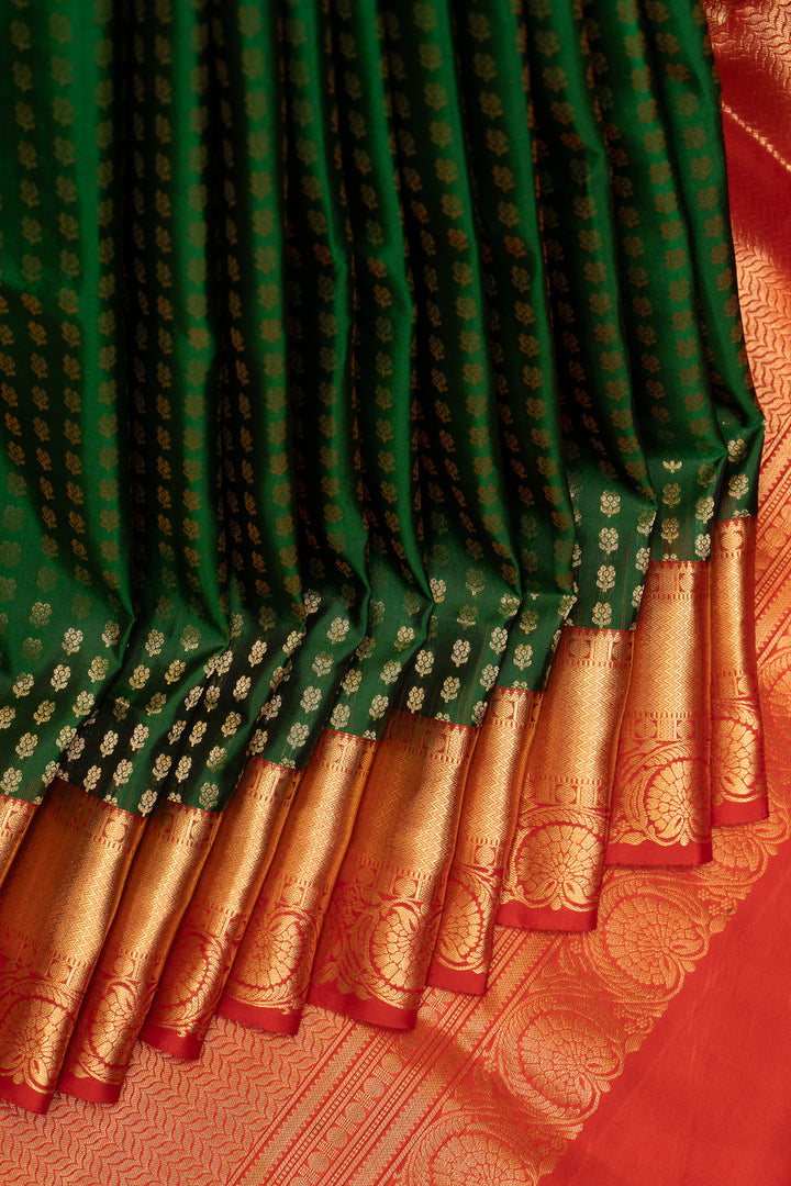 Bottle Green and Red Pure Kanchipuram Silk Saree - Clio Silks