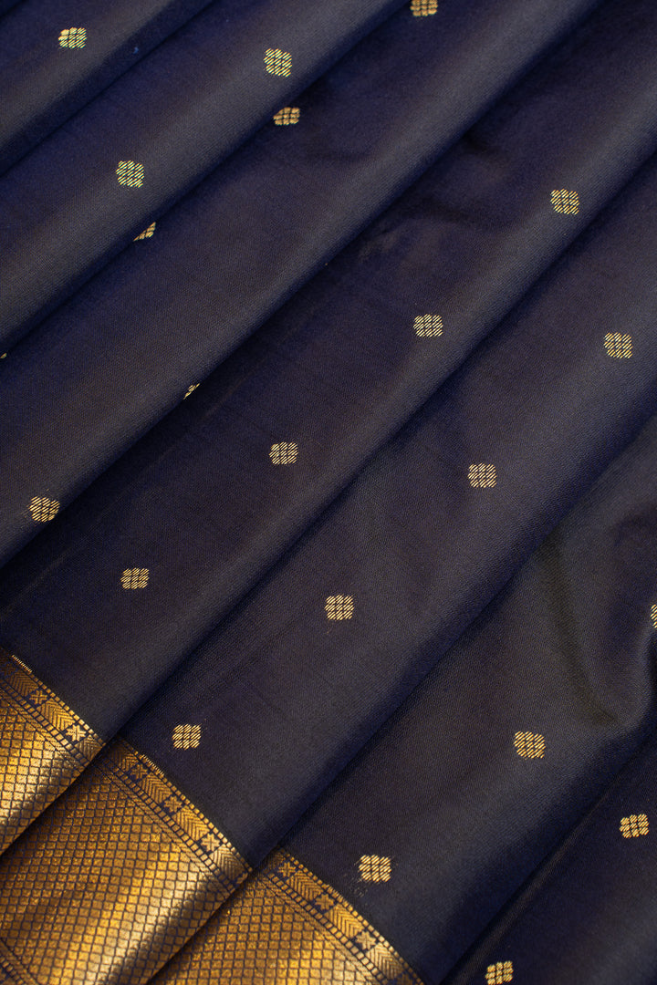 Dark blue traditional pure Kanchipuram silk saree