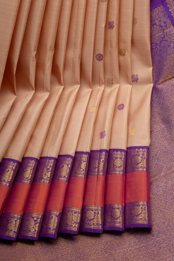 Peach and Purple Rettai Pettu Pure Kanchipuram Silk Saree