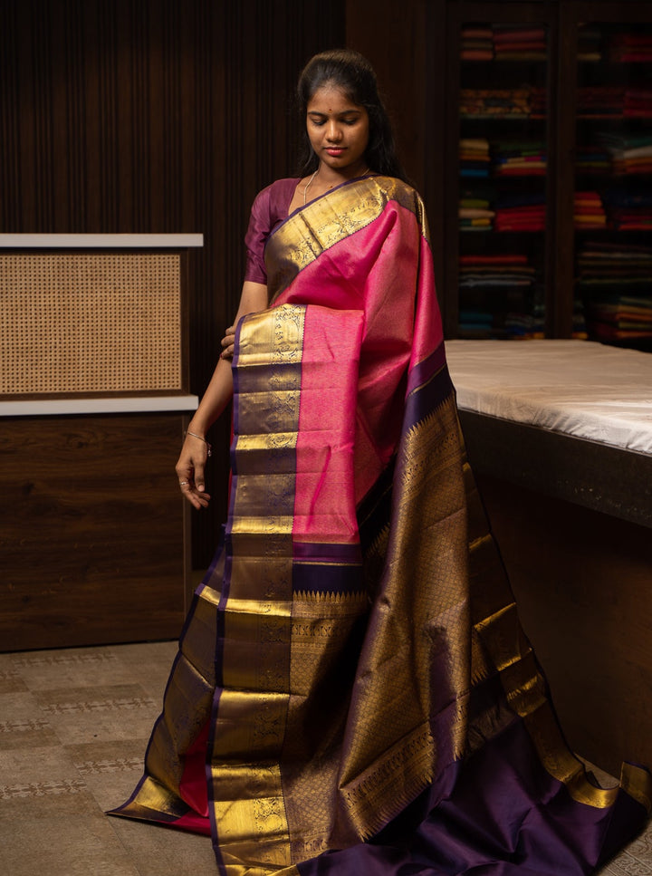 Rani Pink and Purple Muthu Zari Pure kanchipuram Silk Saree - Clio Silks