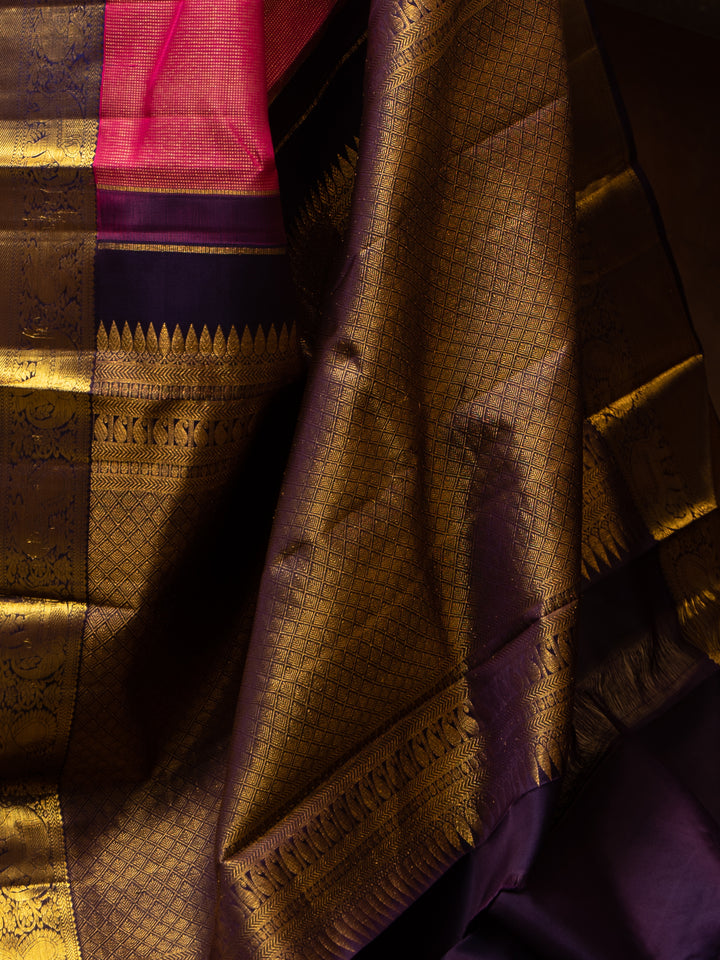 Rani Pink and Purple Muthu Zari Pure kanchipuram Silk Saree - Clio Silks
