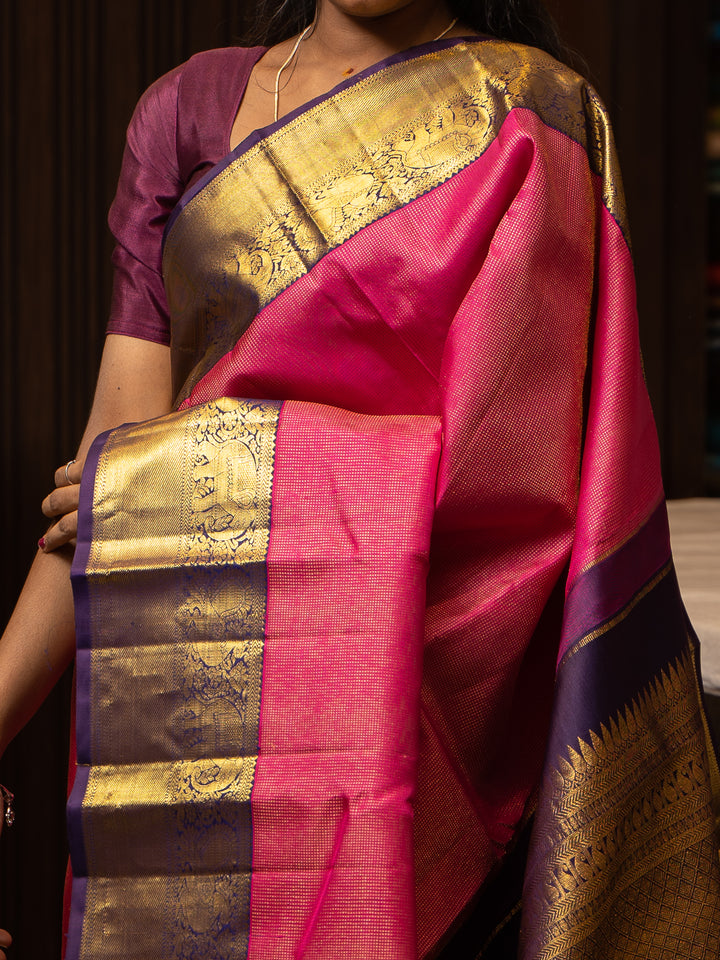 Rani Pink and Purple Muthu Zari Pure kanchipuram Silk Saree - Clio Silks
