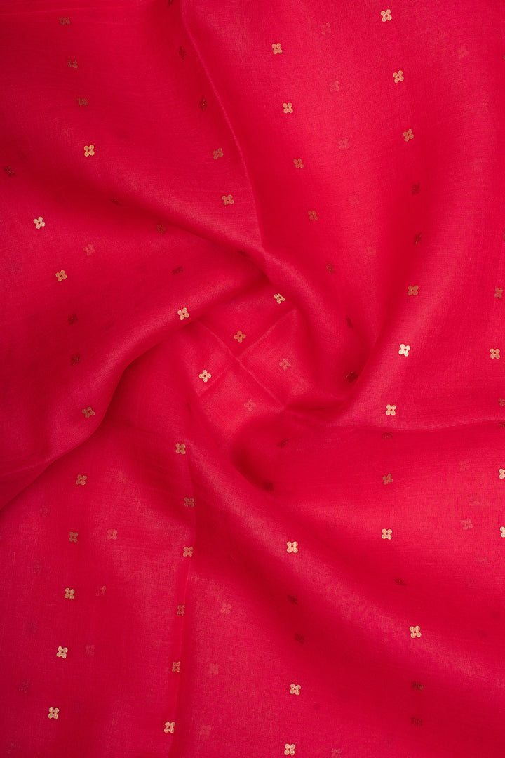 Rani Pink Sequins Pure Handloom Organza Muslin Silk Jamdani Pallu Tussar Saree