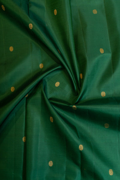 Bottle green multi checks pure Kanchipuram silk saree